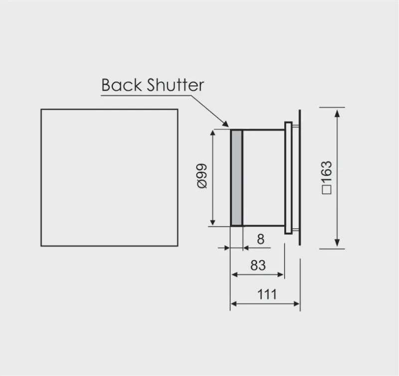 Designer avtrekksvifte MMP Ø100, 169 m³/t, glass, hvit og sølv